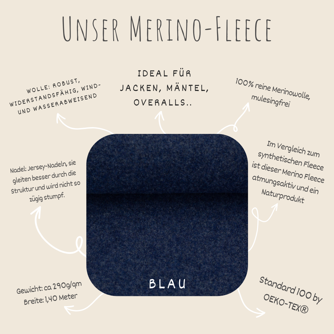 Merino Fleece Blau meliert - 100% Merinowolle - Mulesingfrei