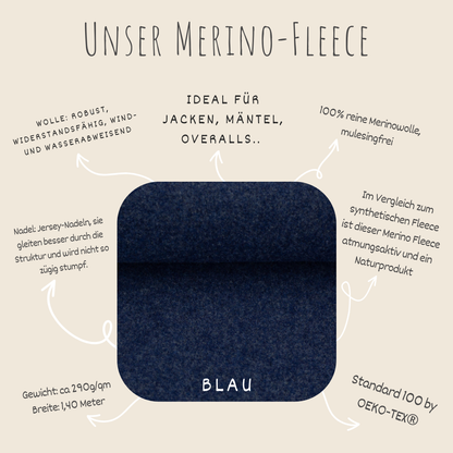 Merino Fleece Blau meliert - 100% Merinowolle - Mulesingfrei