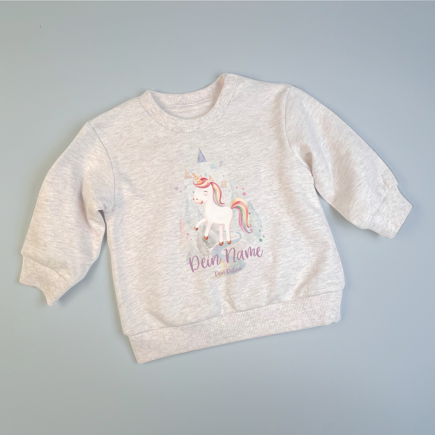 Bügelbild &quot;Fröhliches Einhorn&quot; - Name und Datum nach Wunsch