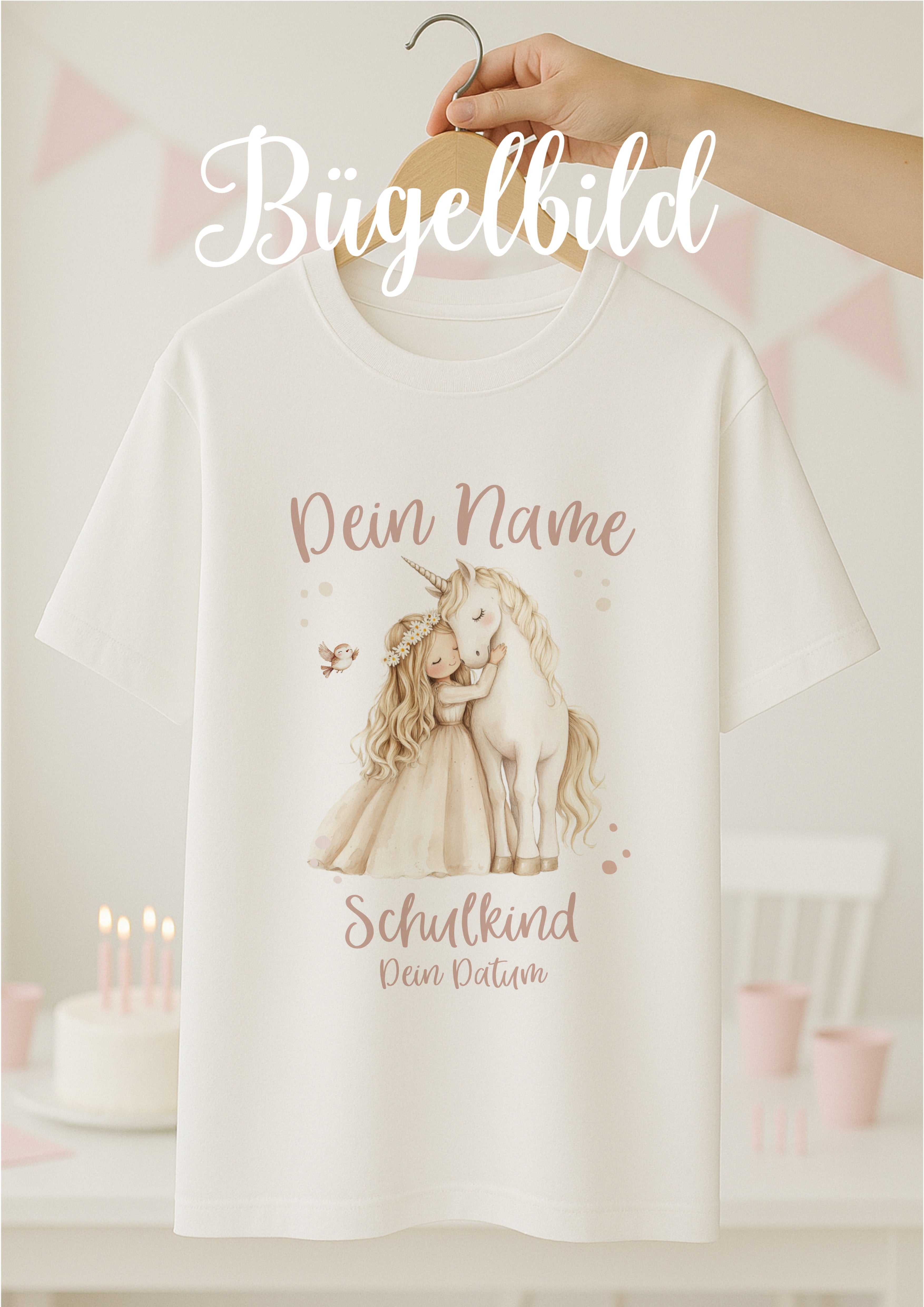 Boho Prinzessin Einschulungs-Bügelbild - Name, Farbe und Datum nach deinen Wünschen