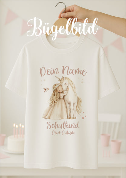 Boho Prinzessin Einschulungs-Bügelbild - Name, Farbe und Datum nach deinen Wünschen