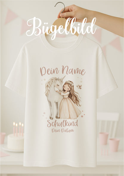 Boho Prinzessin Einschulungs-Bügelbild - Name, Farbe und Datum nach deinen Wünschen
