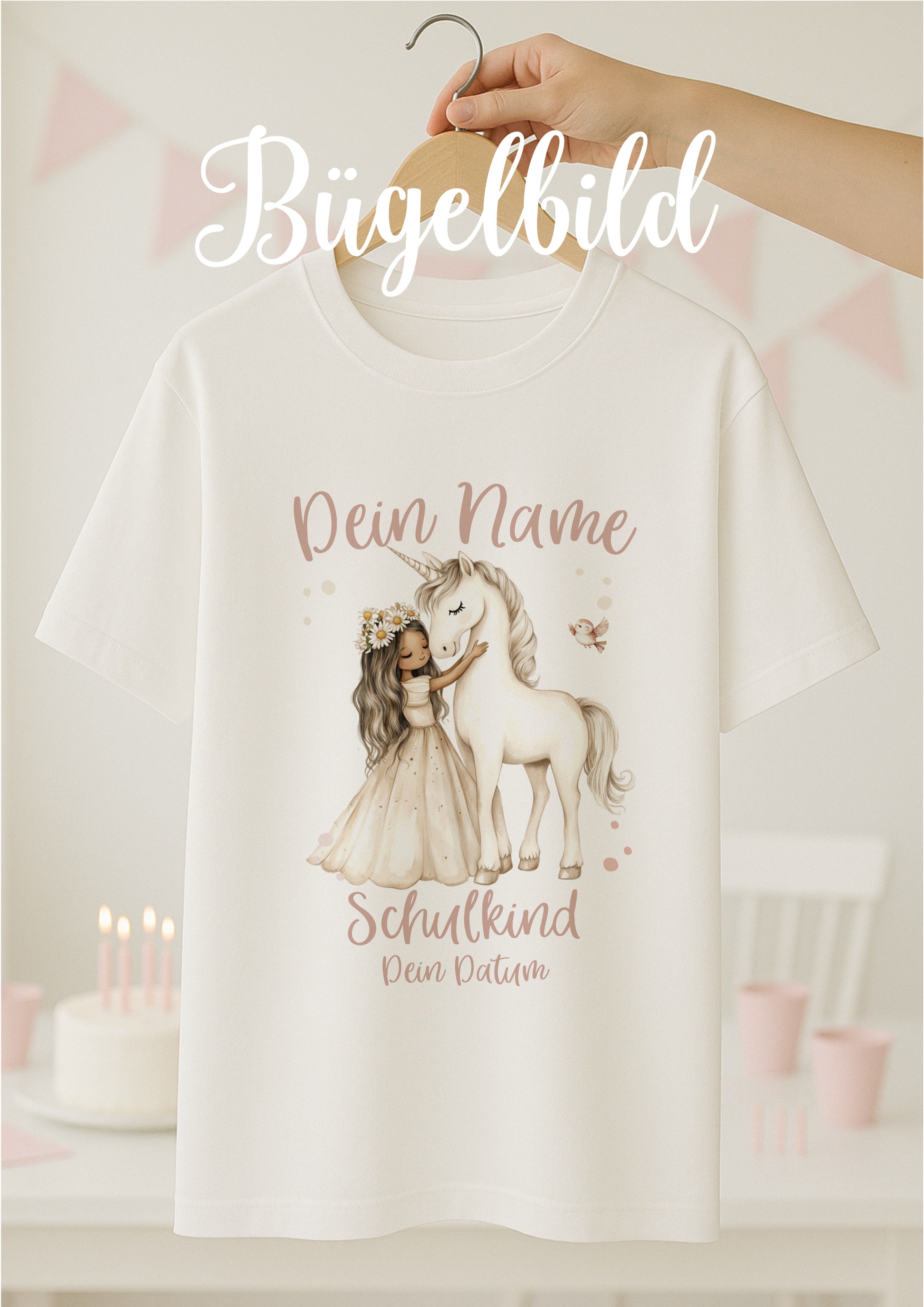 Boho Prinzessin Einschulungs-Bügelbild - Name, Farbe und Datum nach deinen Wünschen