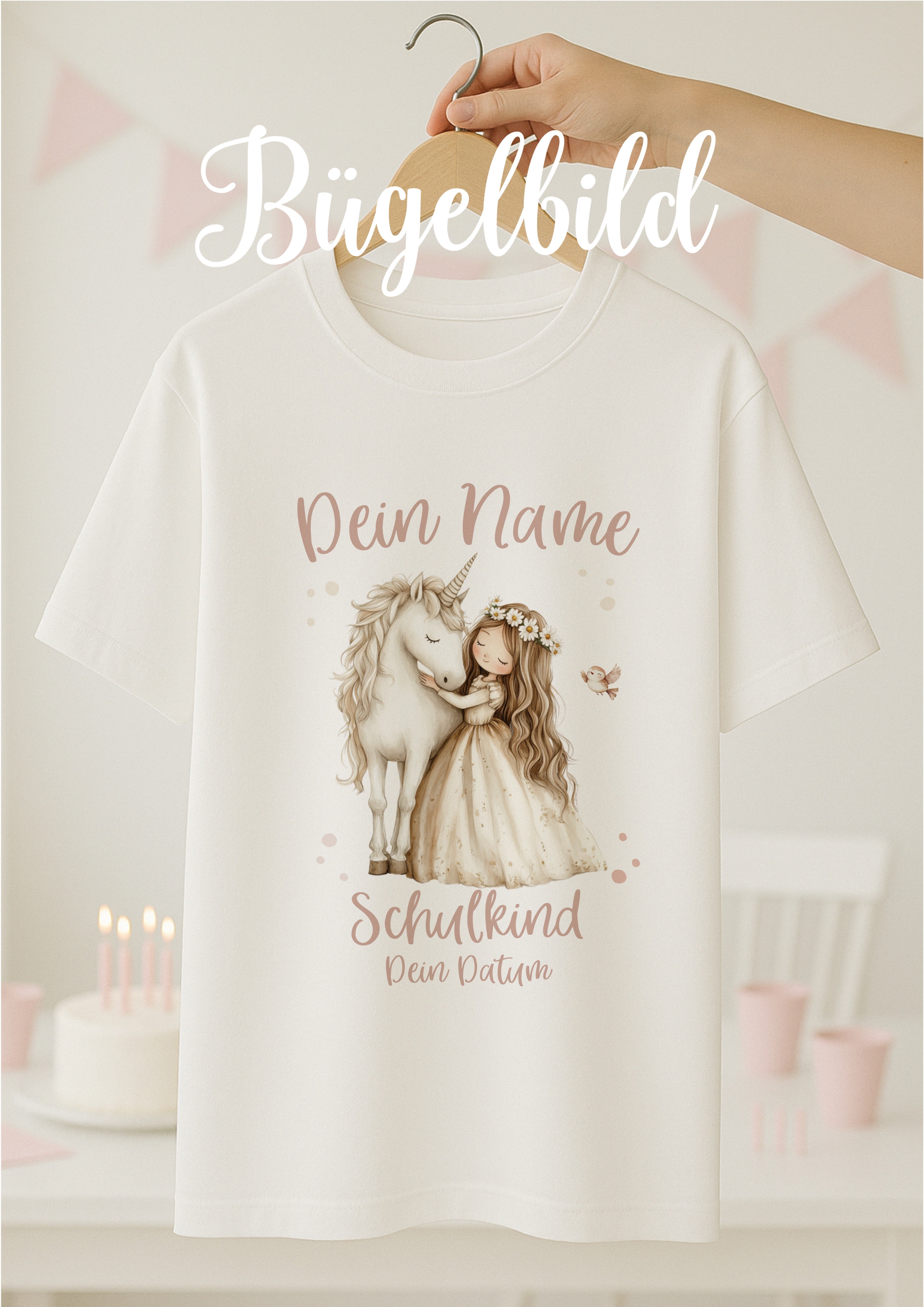 Boho Prinzessin Einschulungs-Bügelbild - Name, Farbe und Datum nach deinen Wünschen