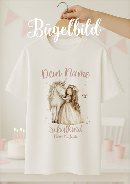 Boho Prinzessin Einschulungs-Bügelbild - Name, Farbe und Datum nach deinen Wünschen