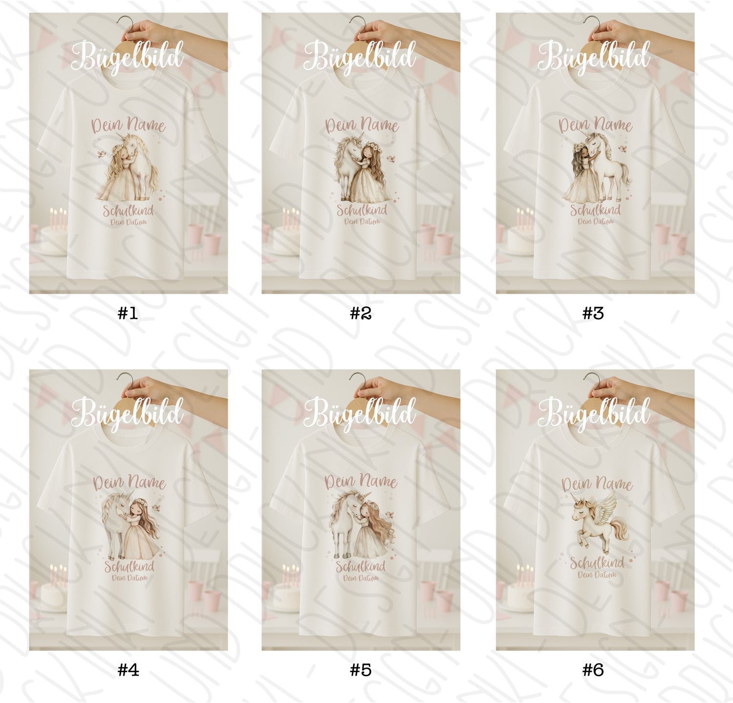 Boho Prinzessin Einschulungs-Bügelbild - Name, Farbe und Datum nach deinen Wünschen