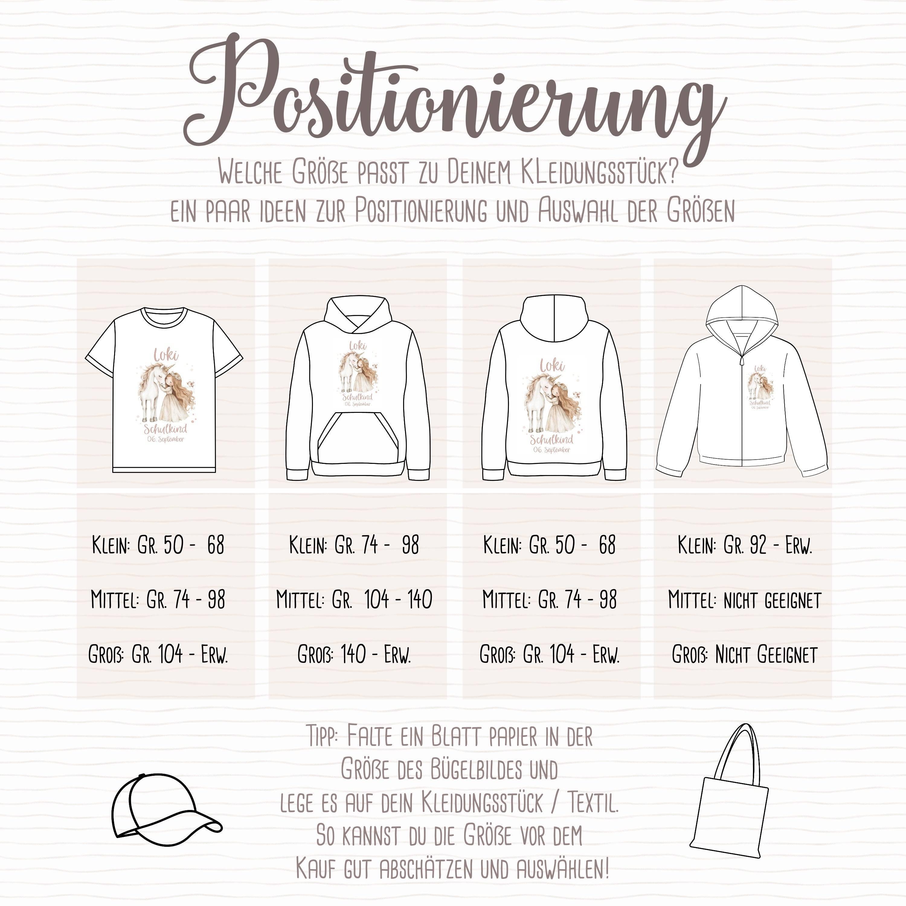 Boho Prinzessin Einschulungs-Bügelbild - Name, Farbe und Datum nach deinen Wünschen